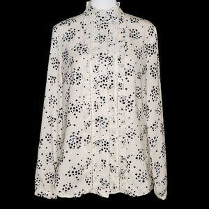 Ann Taylor Ruffle Front Blouse Shirt Ivory Floral Button Up Prairie Women's S